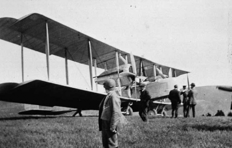 Vickers Vimy aircraft of Captain John Alcock and Lieut. A.W. Brown ready for trans-Atlantic flight, Lester's Field, 14 June 1919, St. John's, Nfld.